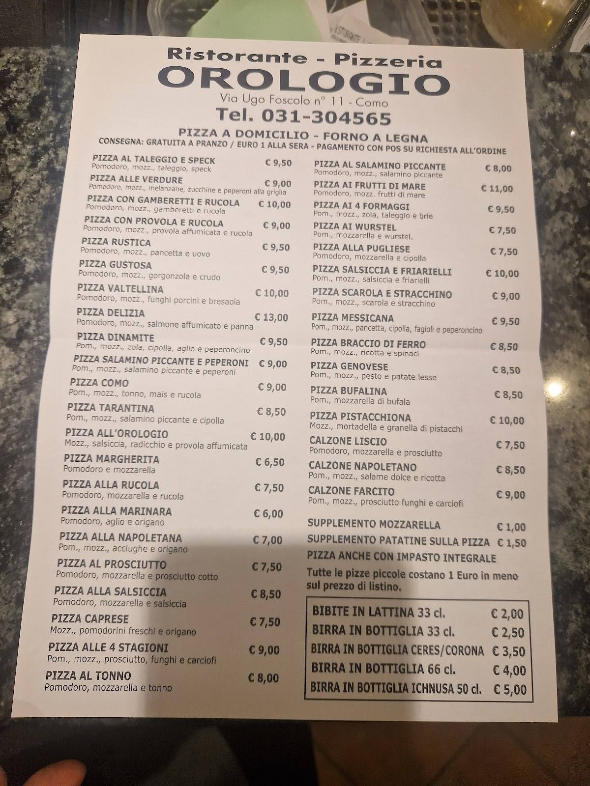 Menu di Ristorante Pizzeria L'Orologio 