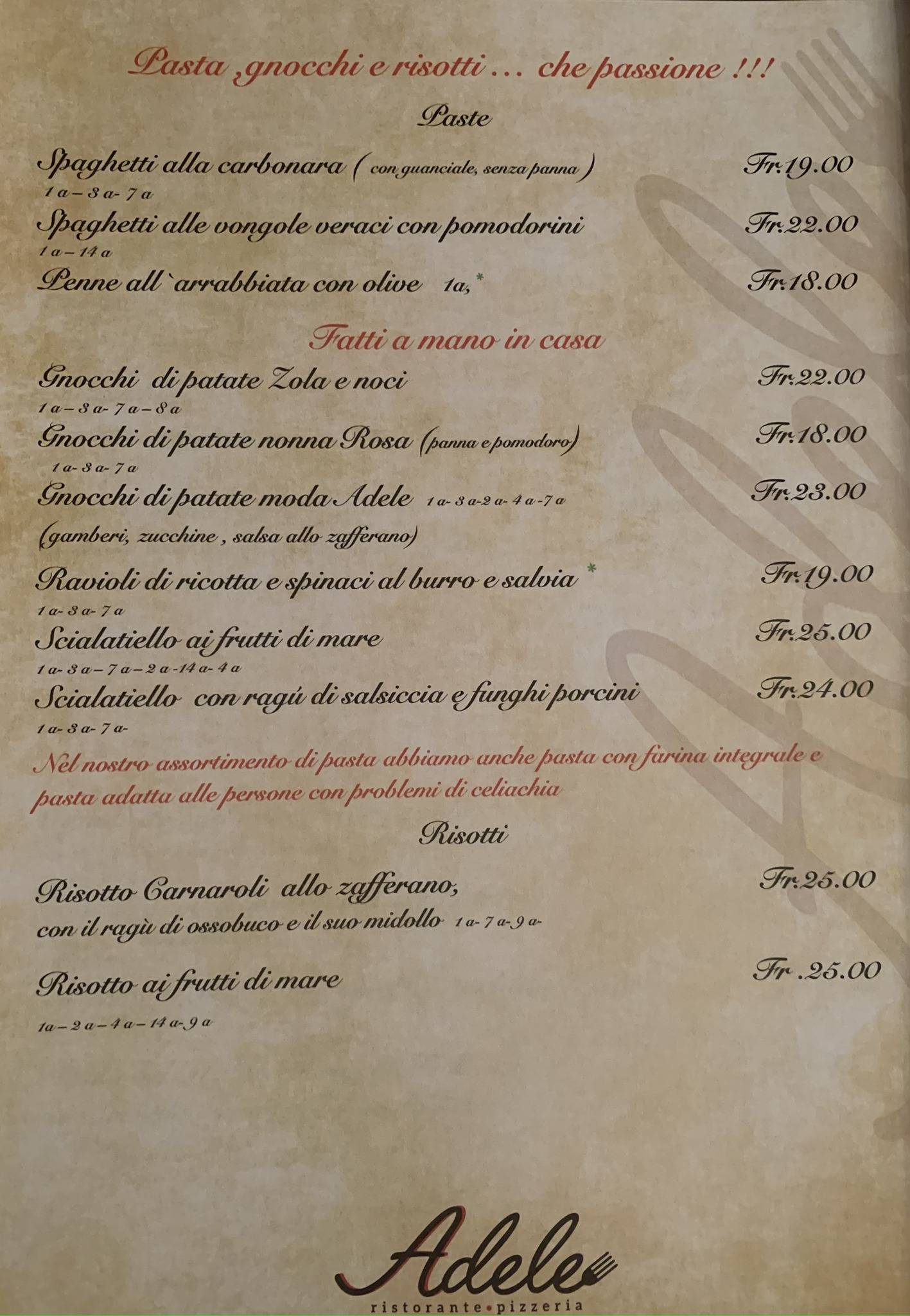 Menu di Ristorante Pizzeria Adele 
