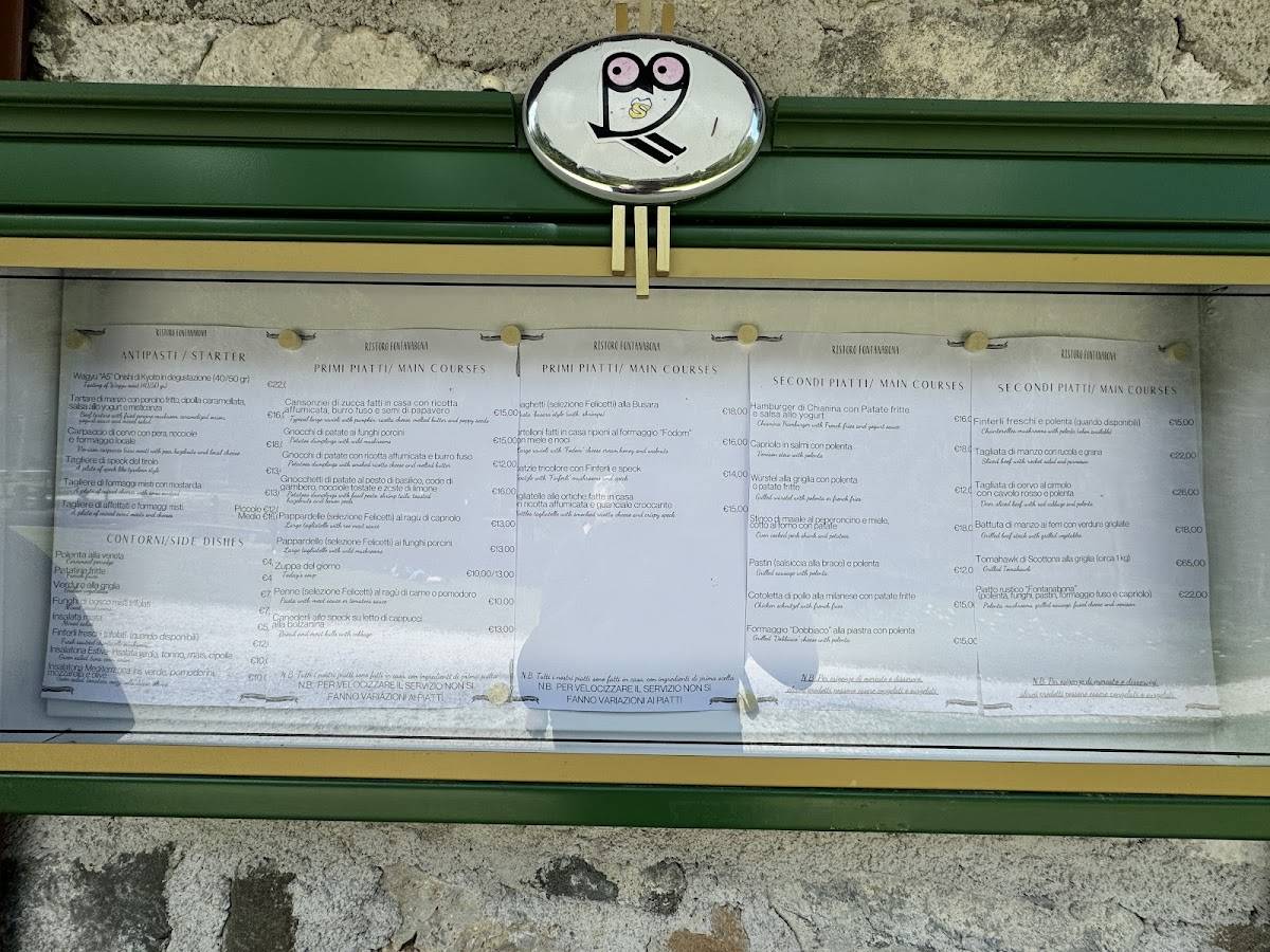 Menu di Ristoro Fontanabona 