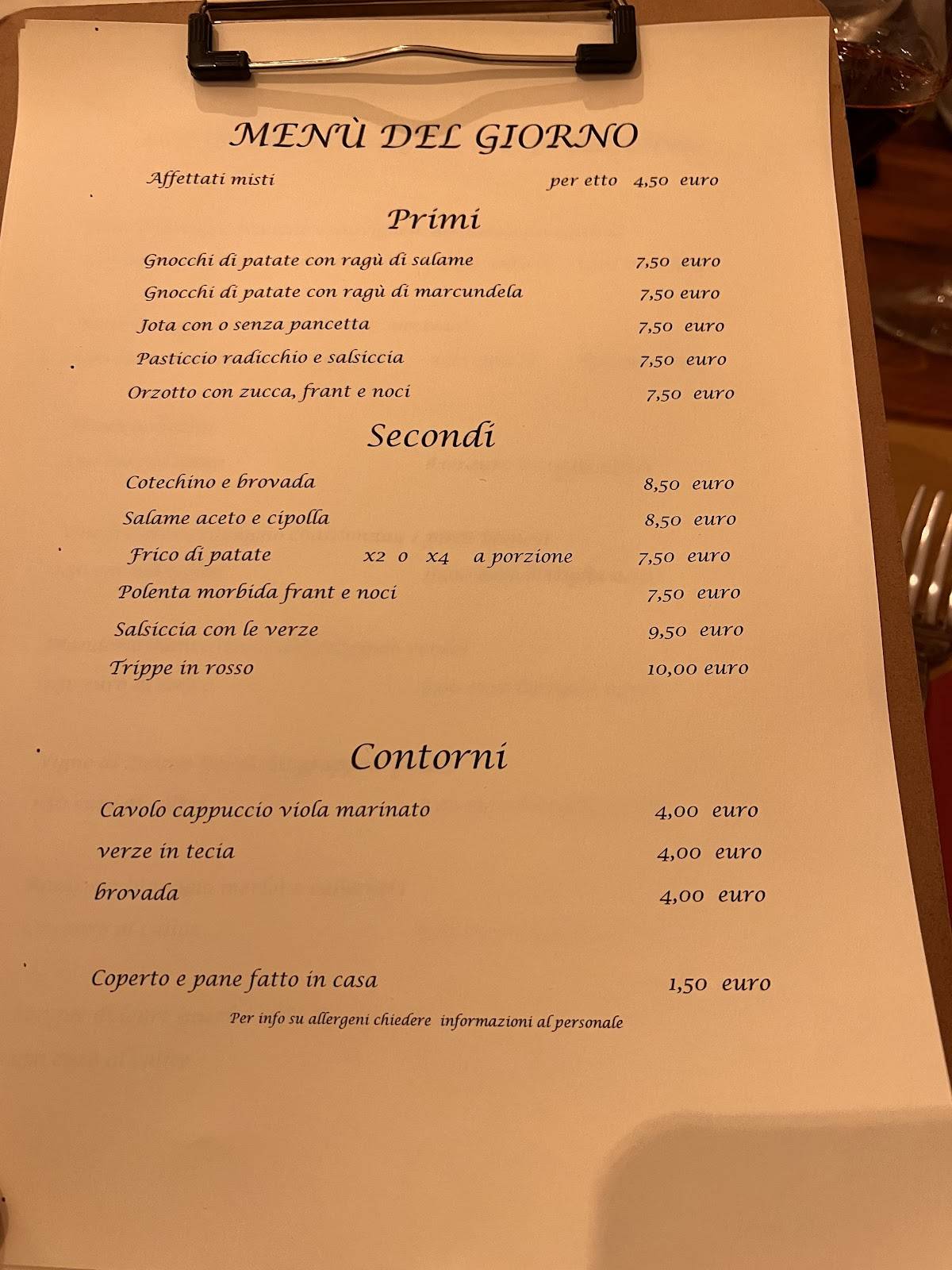 Menu di Agriturismo e Baia del Porchis 