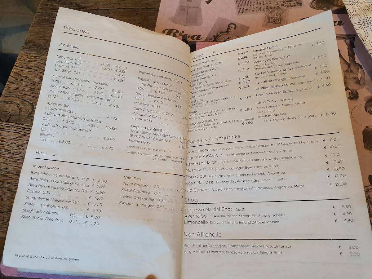 Menu de Riva Pizzeria