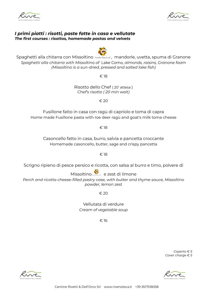Menu di Rive Enoteca 