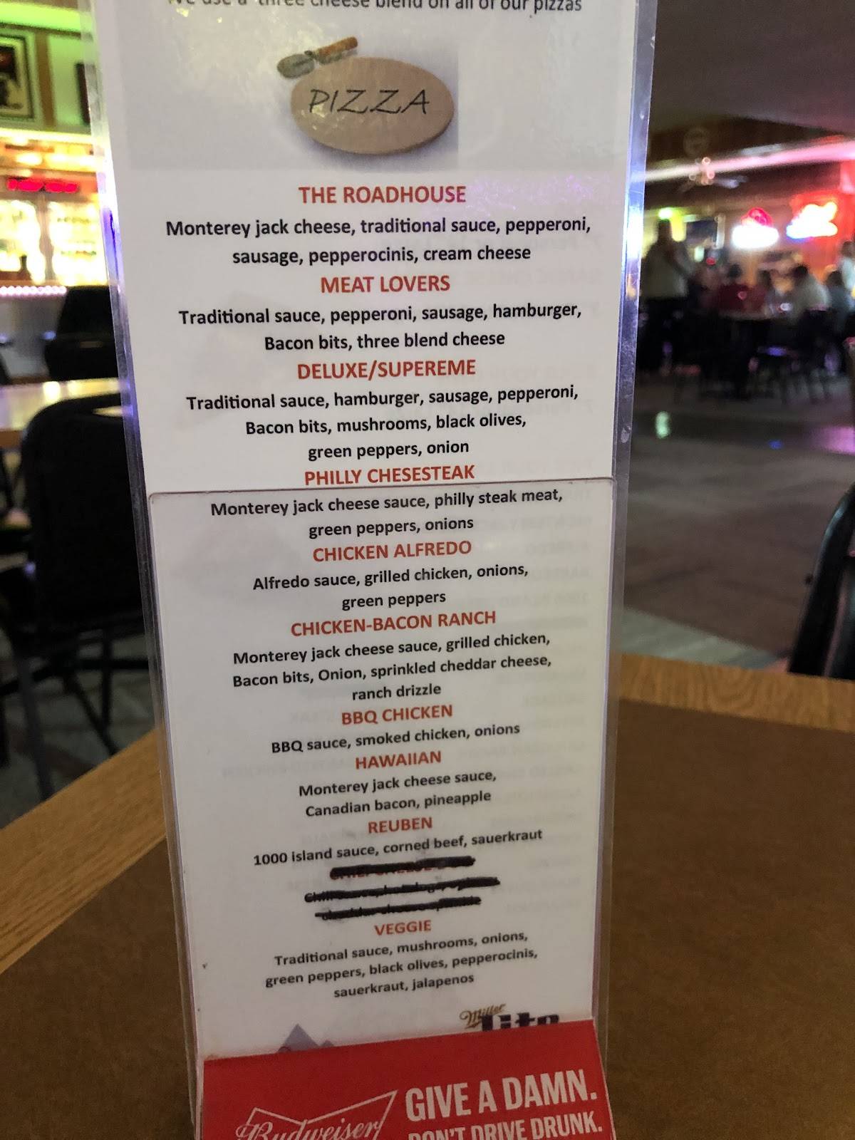 Menu at Roadhouse Lounge pub & bar, West Point
