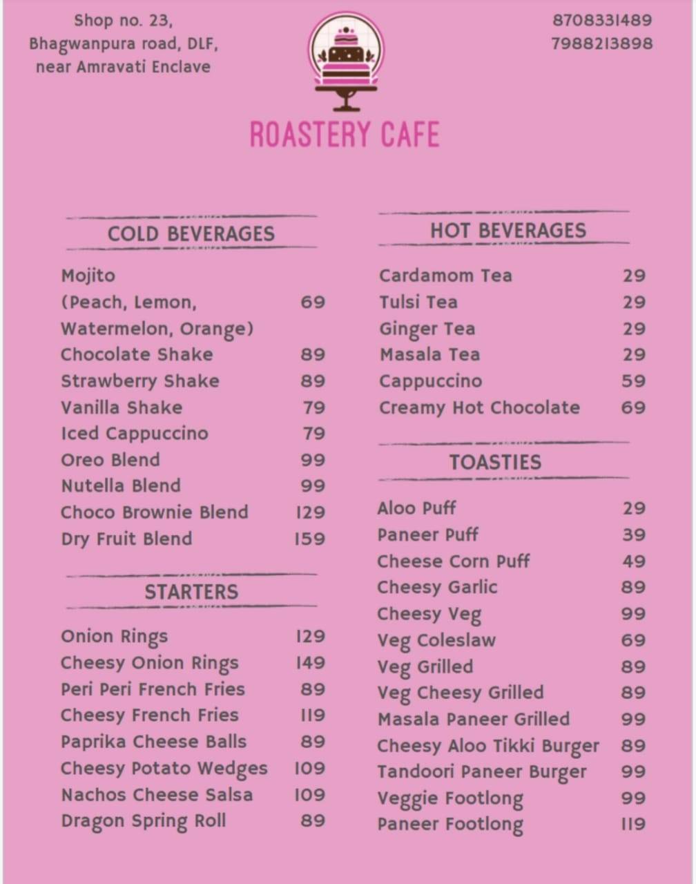 Roastery Cafe menu