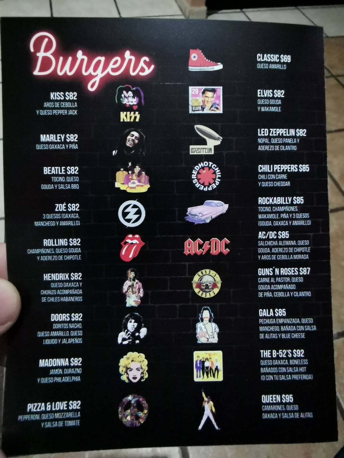 Carta del restaurante Rocking Burgers, Ciudad del México, Chicaras