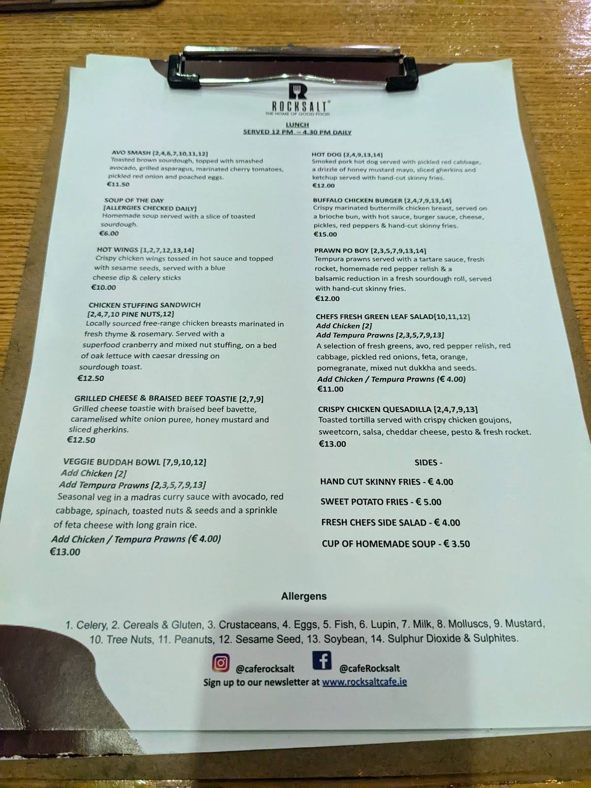 Menu at Rocksalt Cafe Dundalk, Dundalk