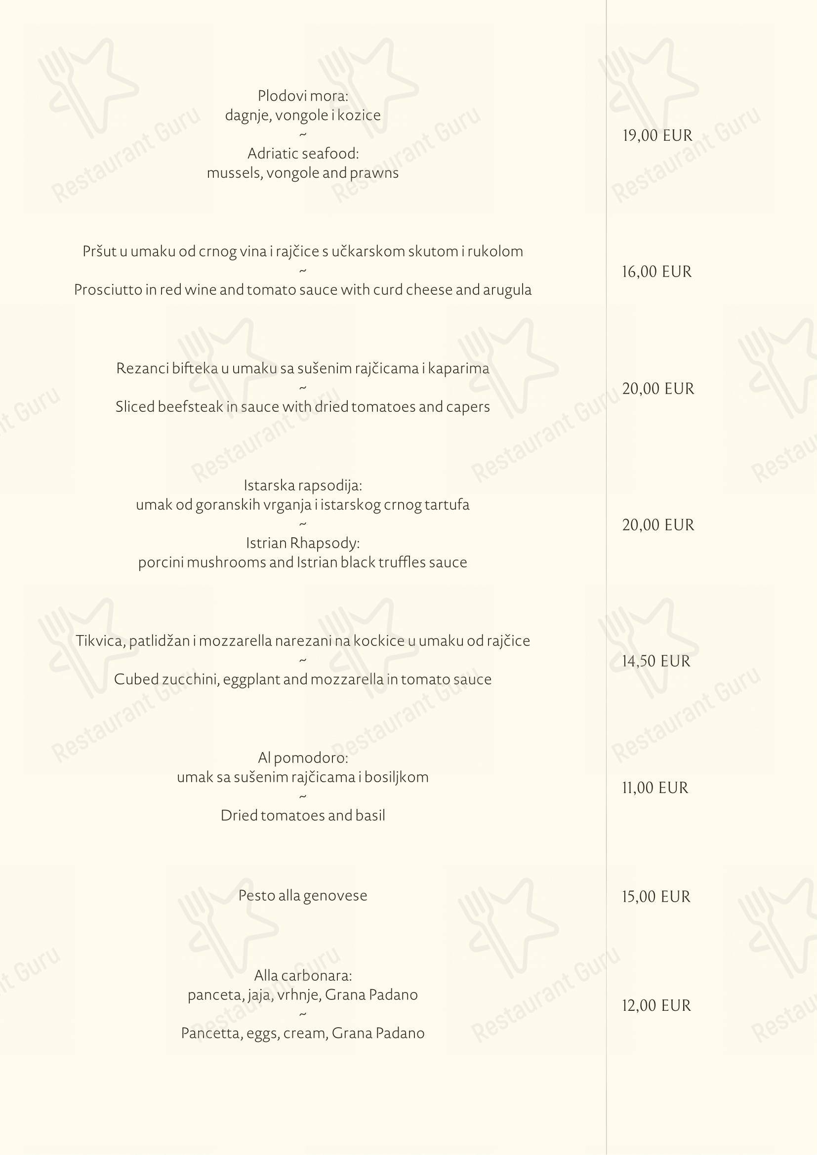 Roko in Abbazia - Menu
