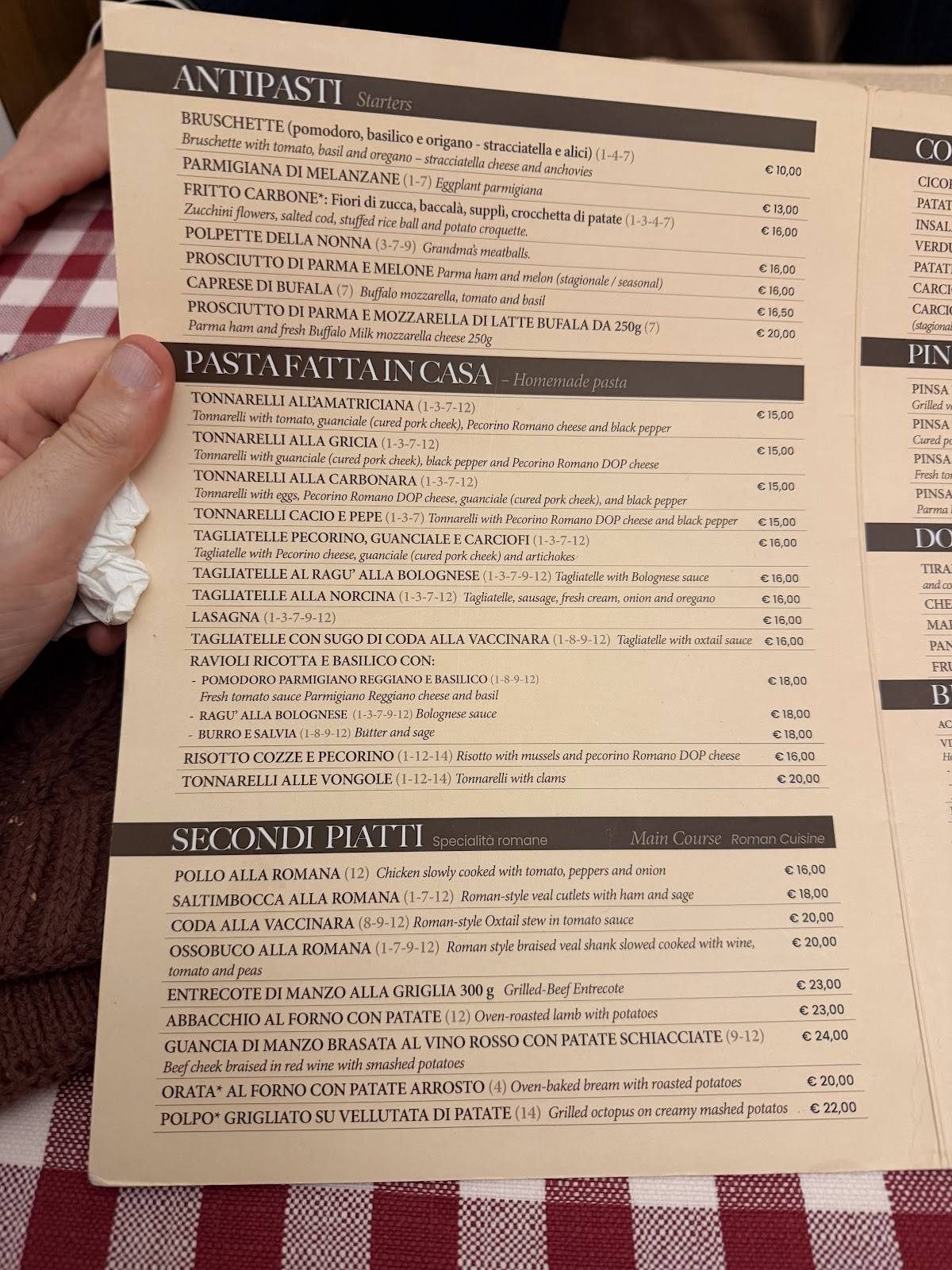 Menu de Antico Carbone