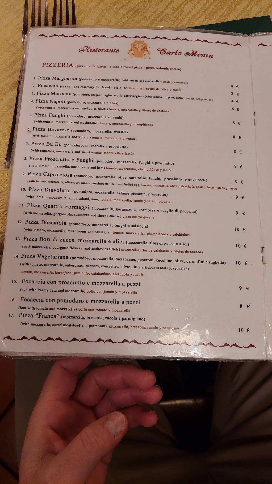Menu di Carlo Menta 