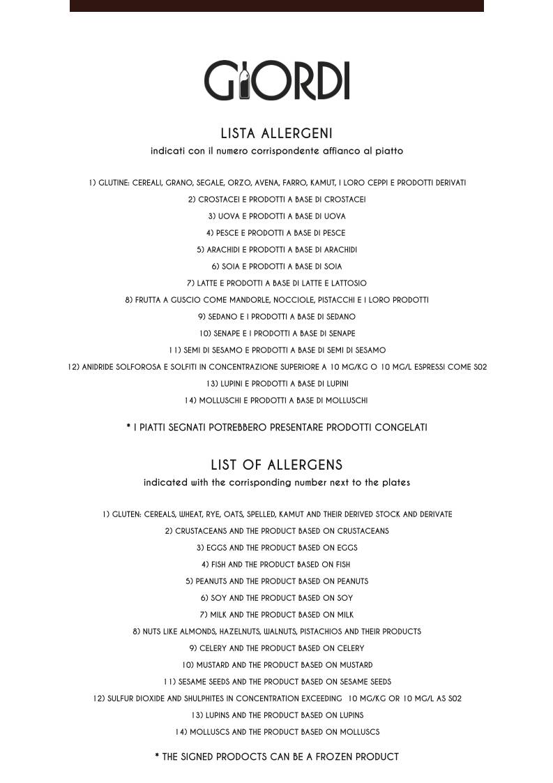 Menu di Giordi Ristorante 