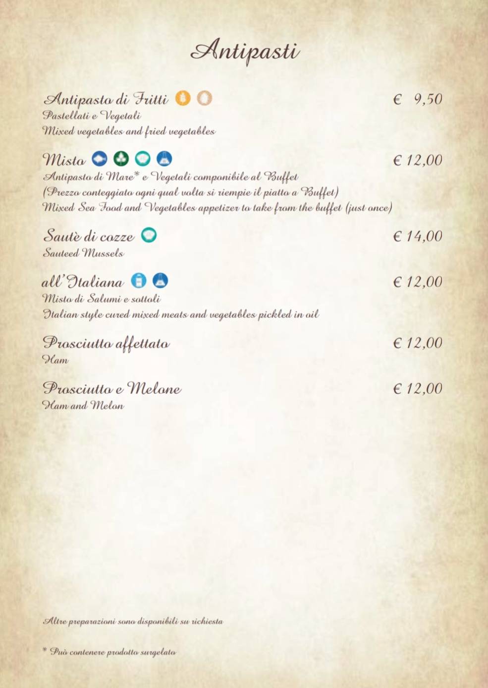 Menu di La Villetta 