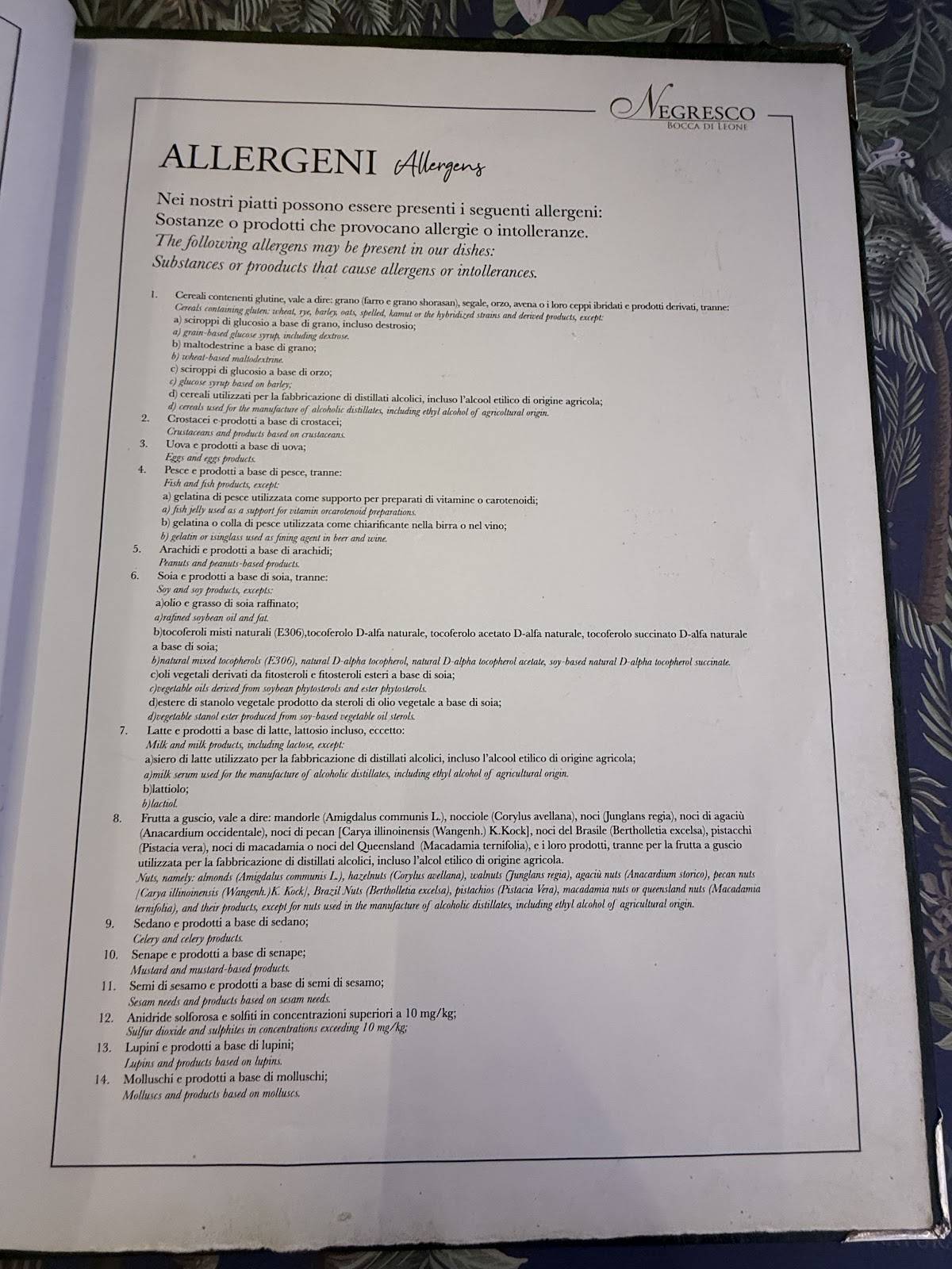 Menu di Negresco Bocca di Leone 