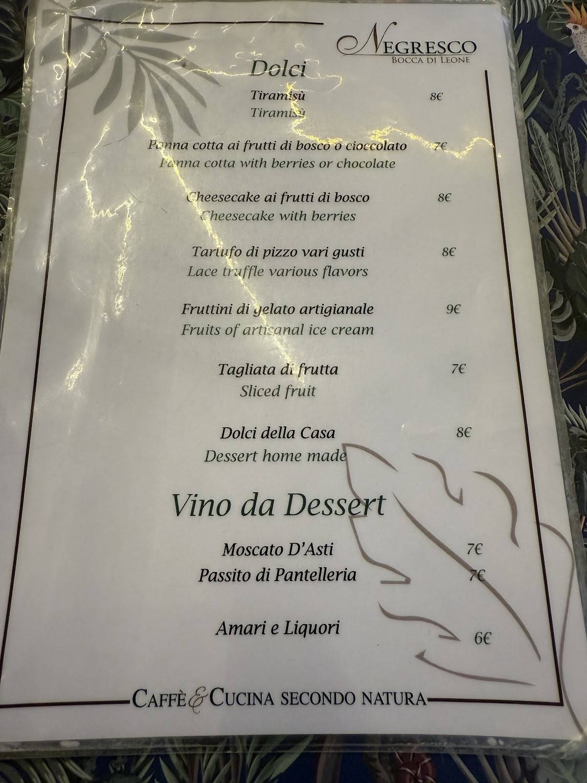 Menu di Negresco Bocca di Leone 