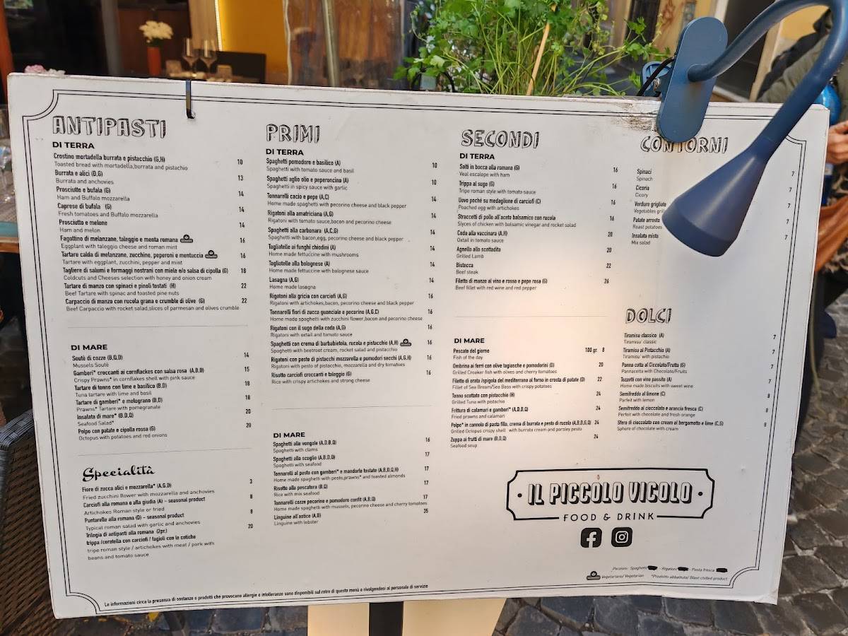 Menu de Piccolo Vicolo