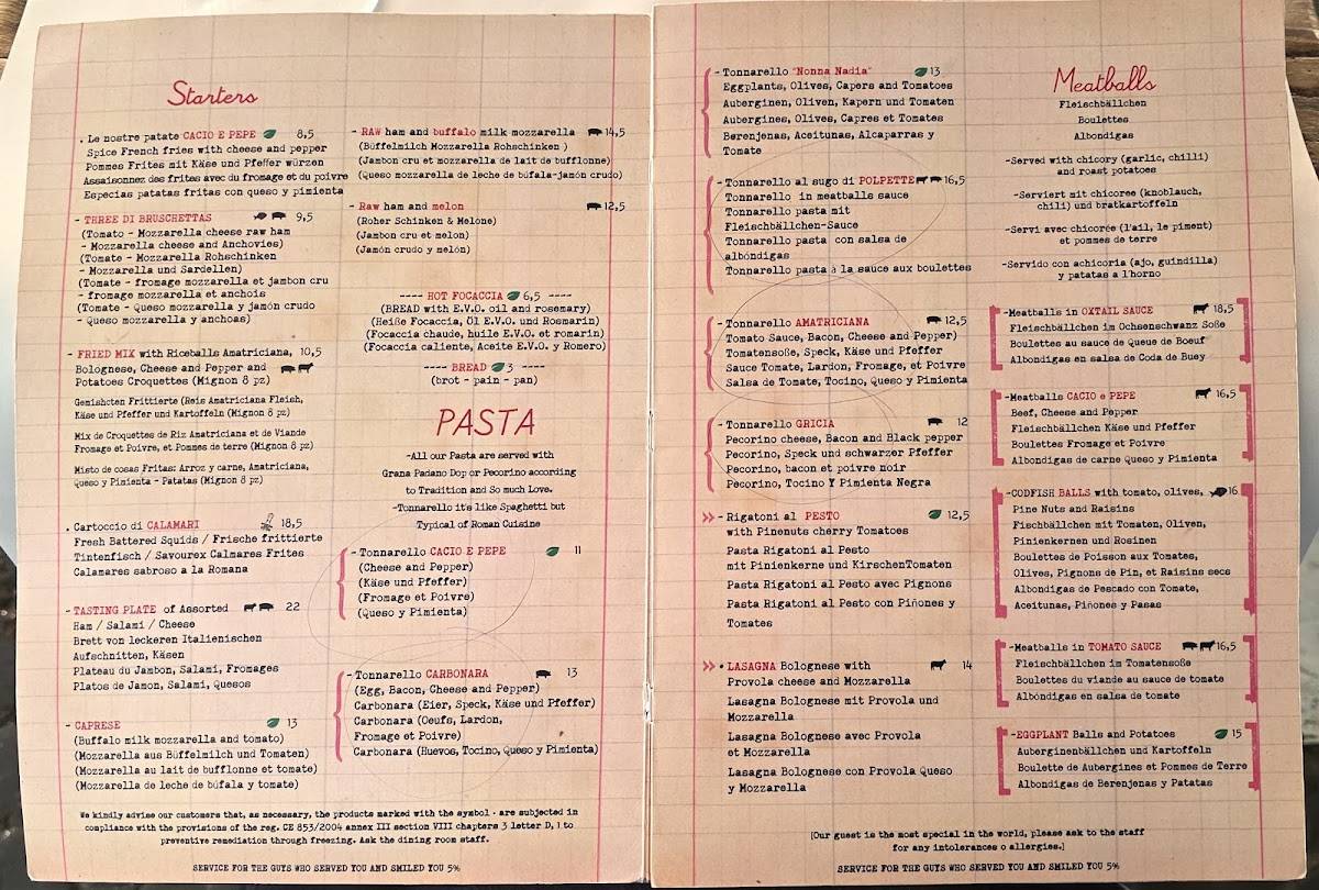 Menu di Tonnarello 