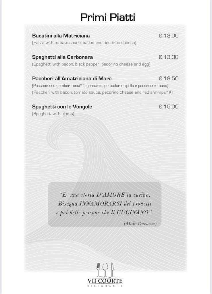 Menu bar pour VII Coorte restaurant