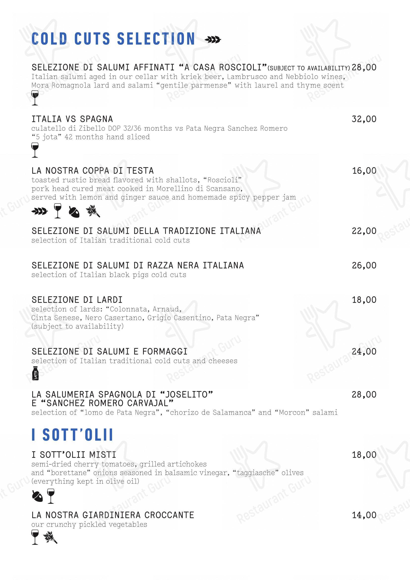 Основное меню pour Roscioli Salumeria con Cucina dans Rome
