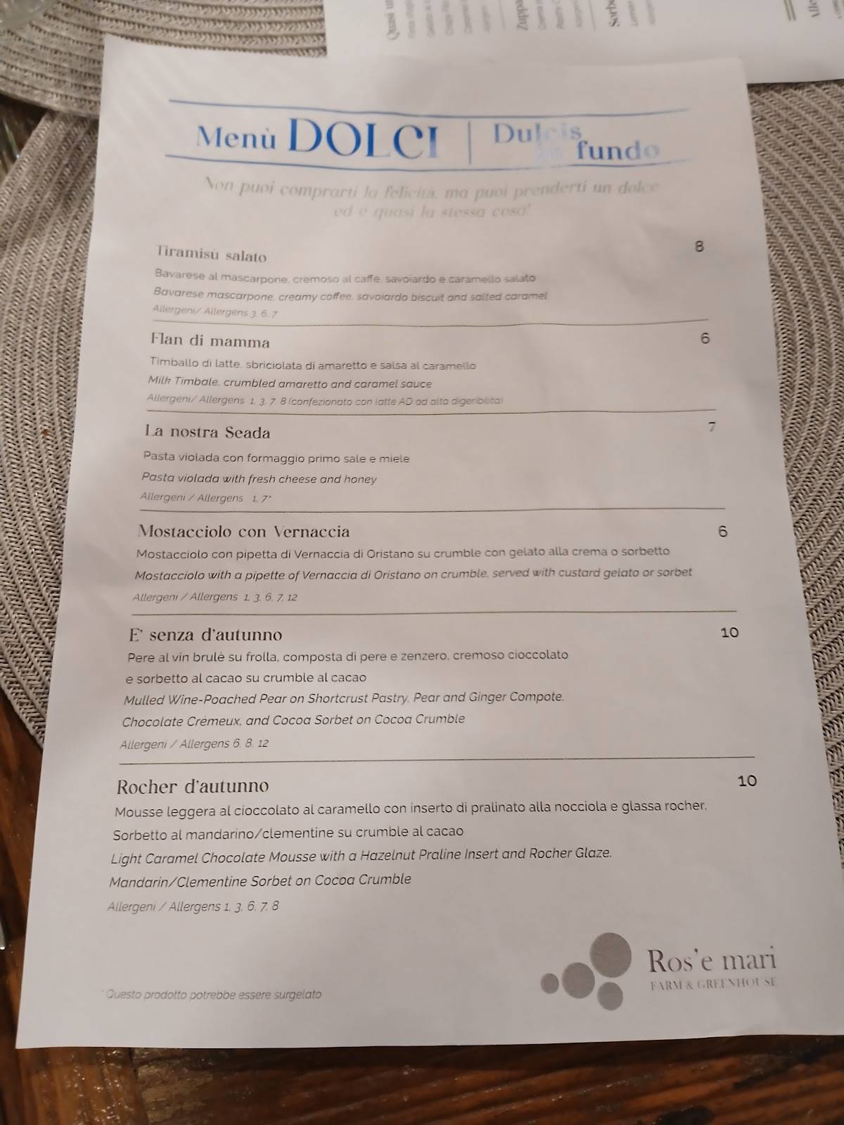 Menu di Ros'e mari 