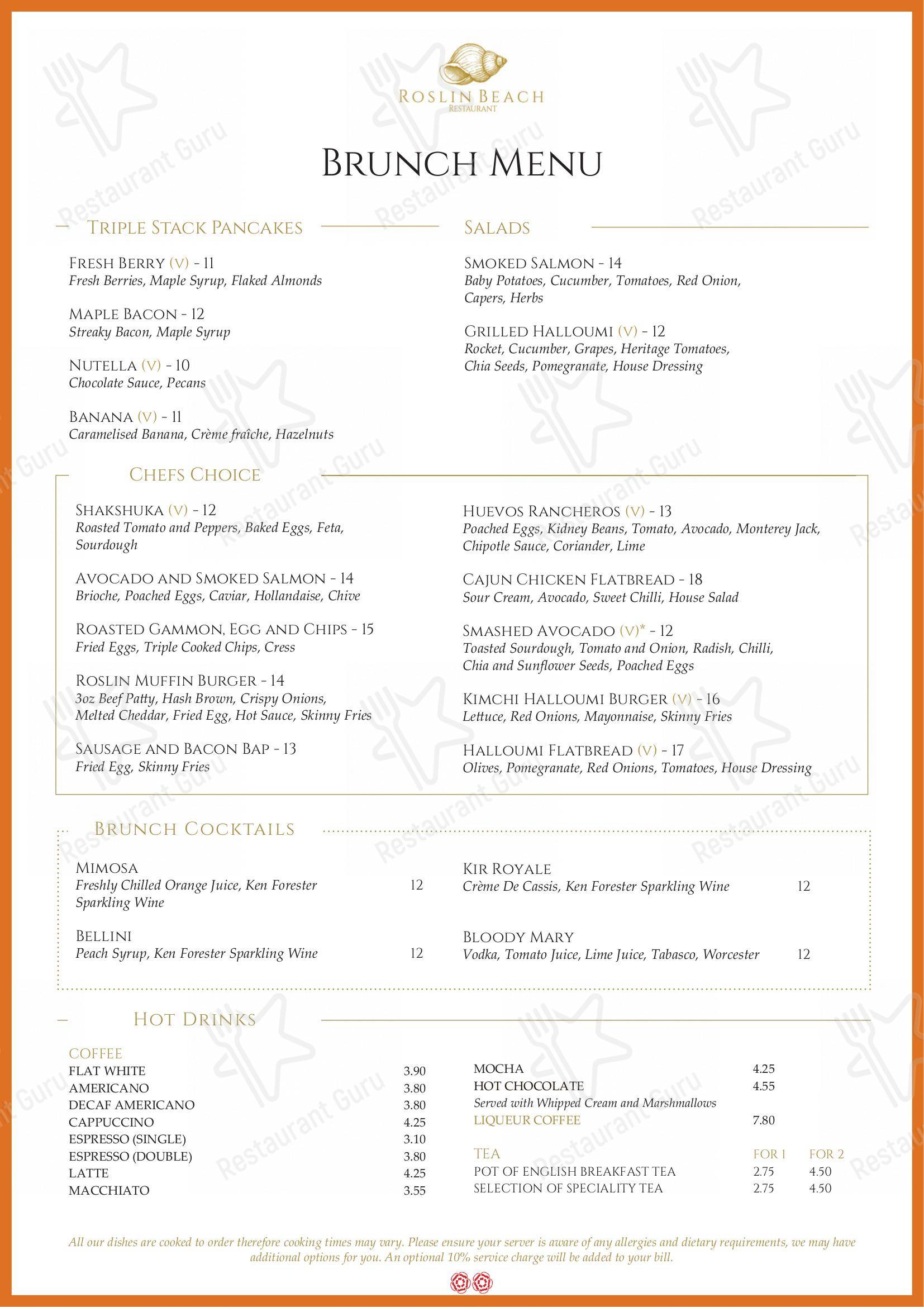 Menu at Roslin Beach Hotel pub & bar, SouthendonSea