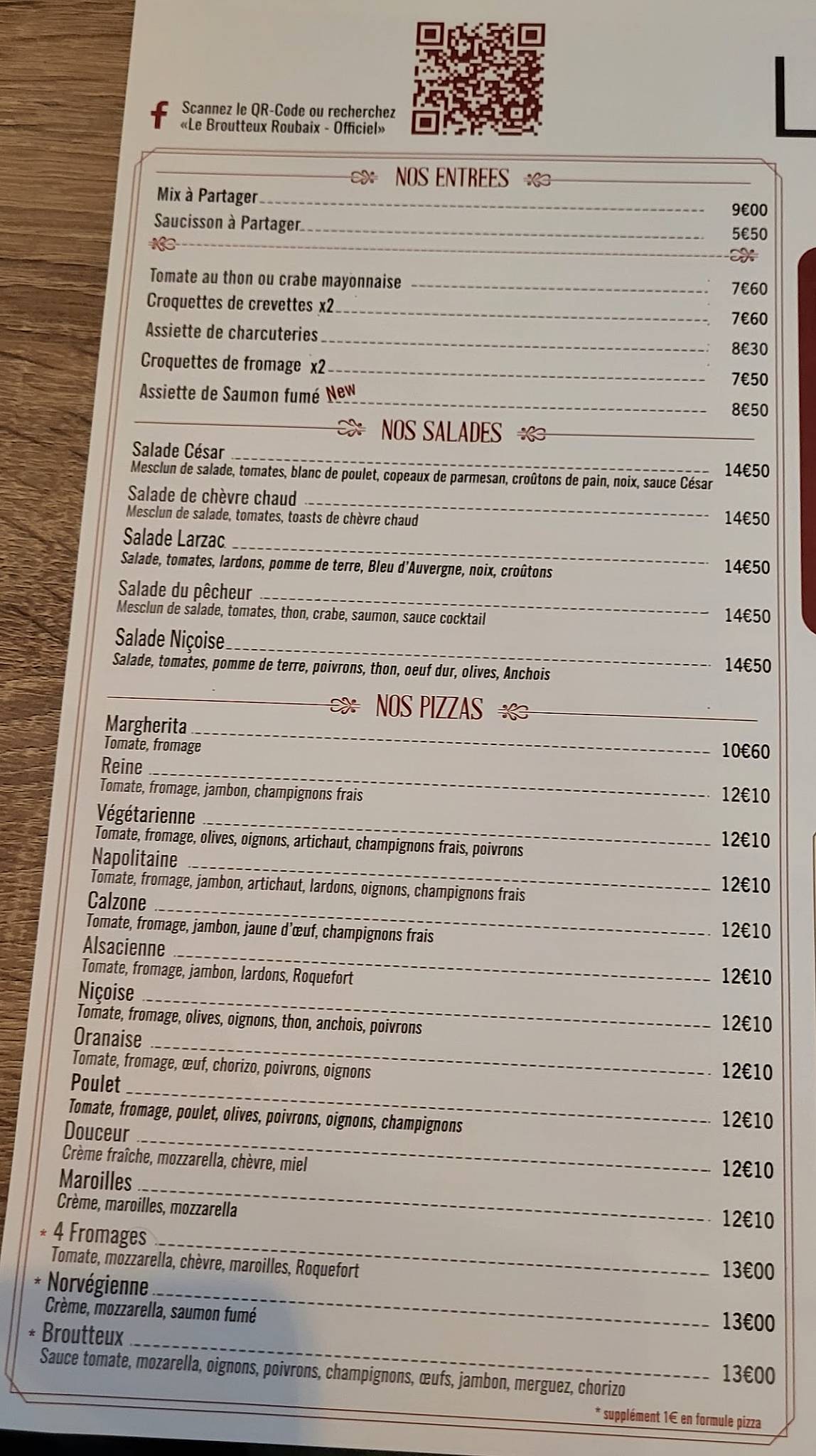 Menu de Le Broutteux