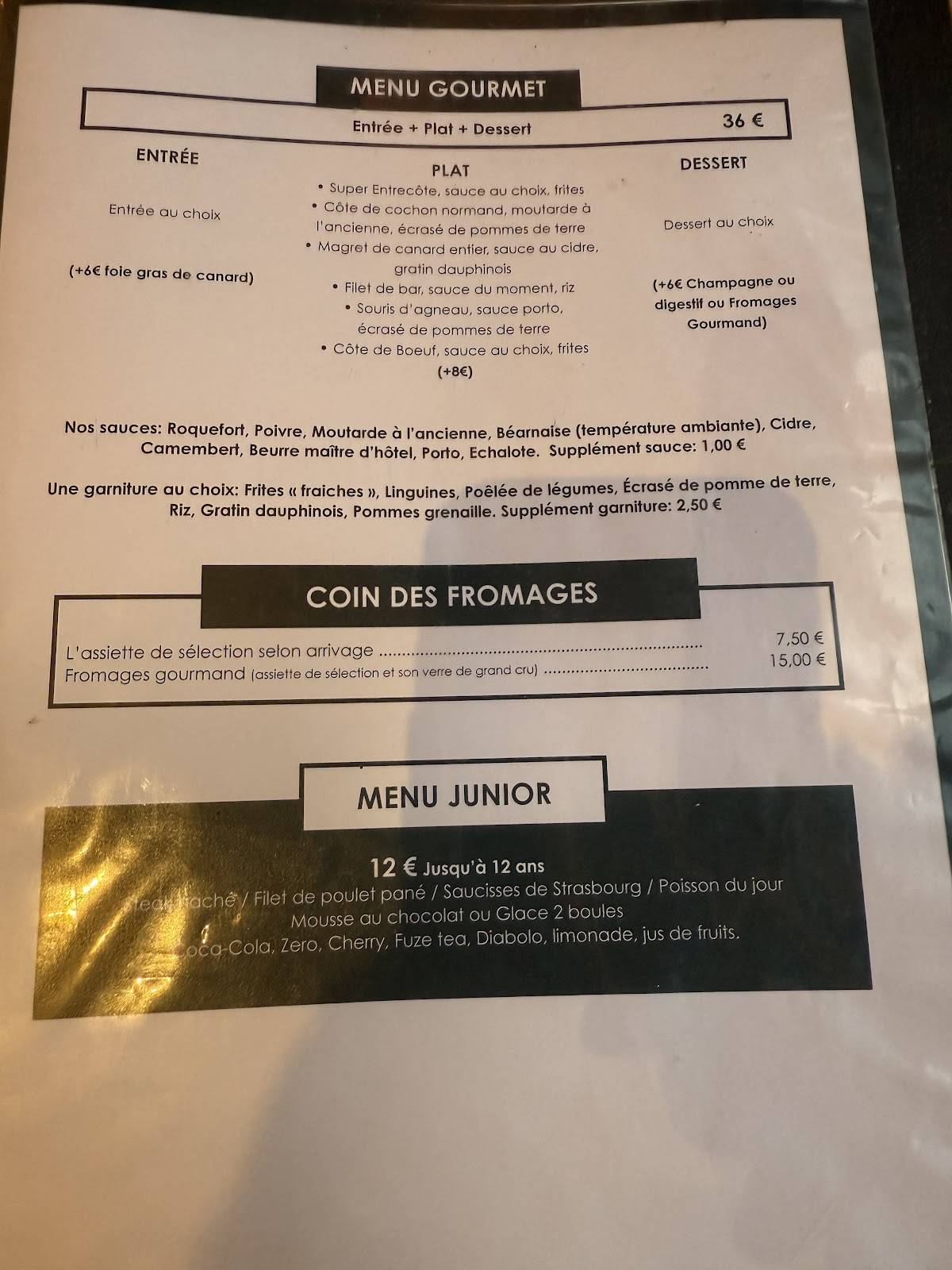 Menu de Le Bistrot d'Arthur