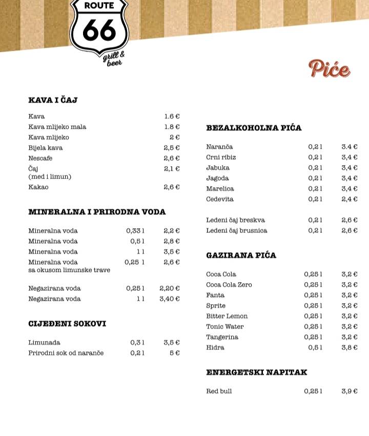 Menu di Route 66 