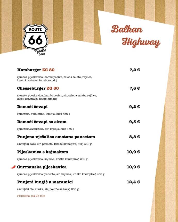 Menu di Route 66 
