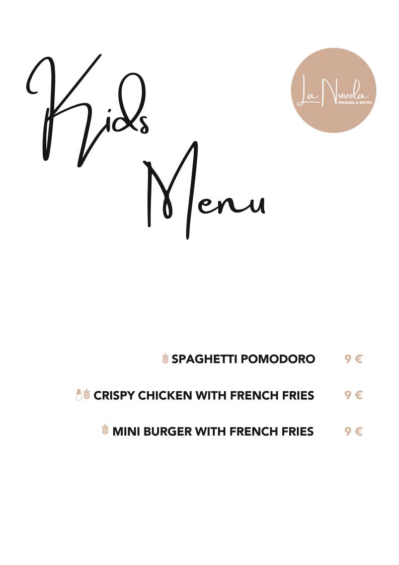 Menu di La Nuvola 