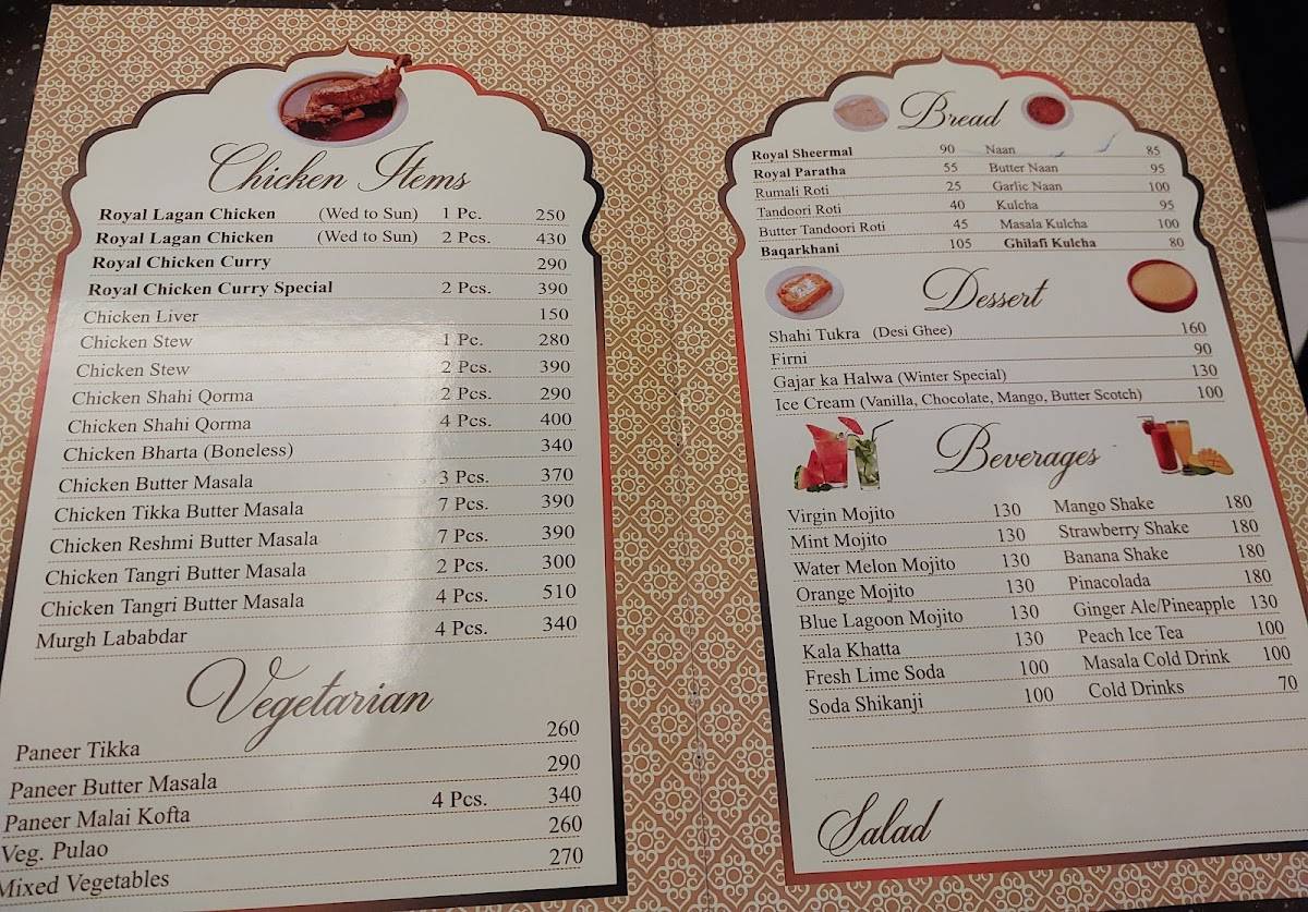 Royal Indian Restaurant menu