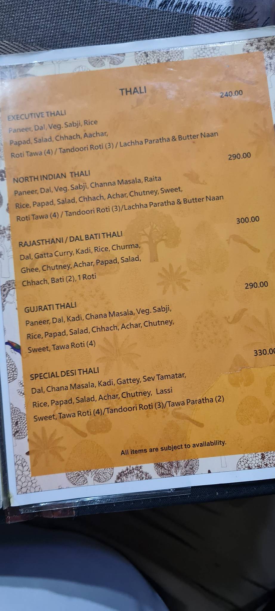 Royal Rasoi ,Udaipur menu