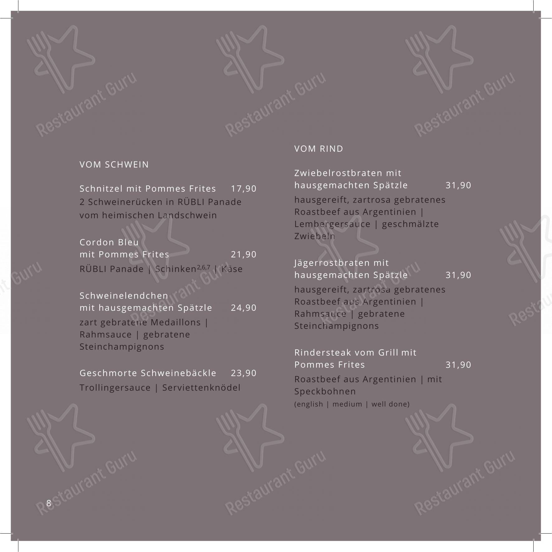 Speisekarte von Rübli Restaurant-Bar-Hotel, Freiberg am Neckar