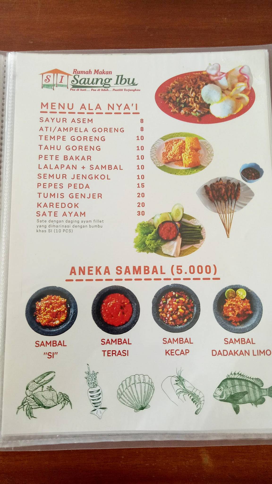 Menu At Rumah Makan Saung Ibu Restaurant Indonesia