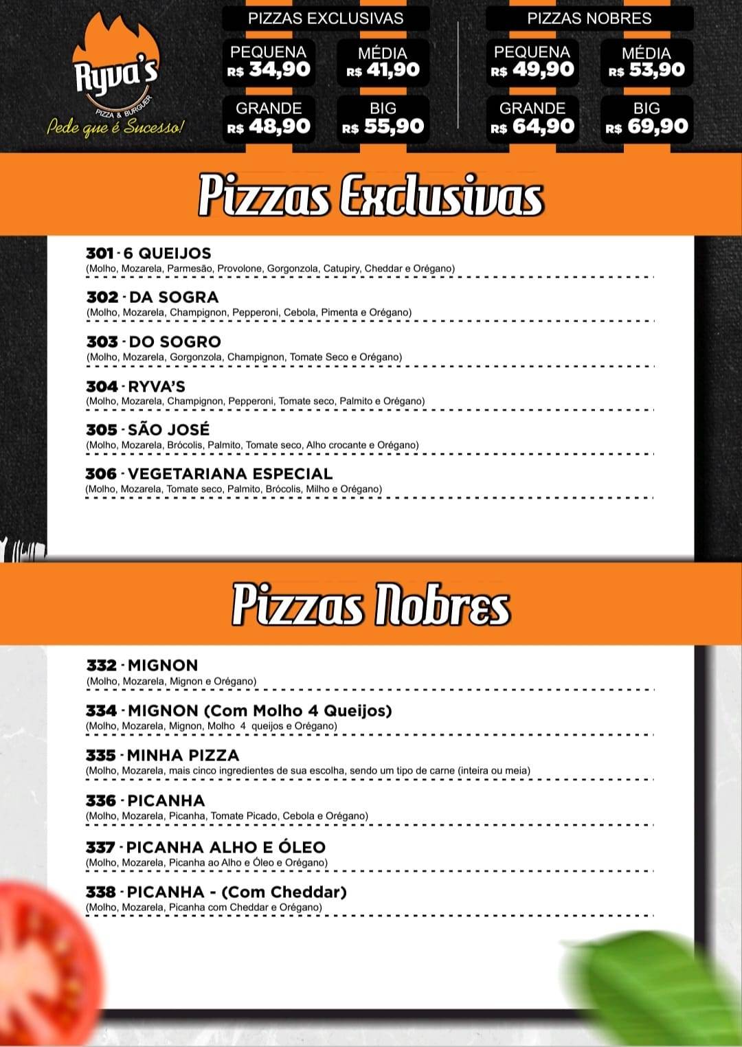 Ryva's Pizza & Burger cardápio