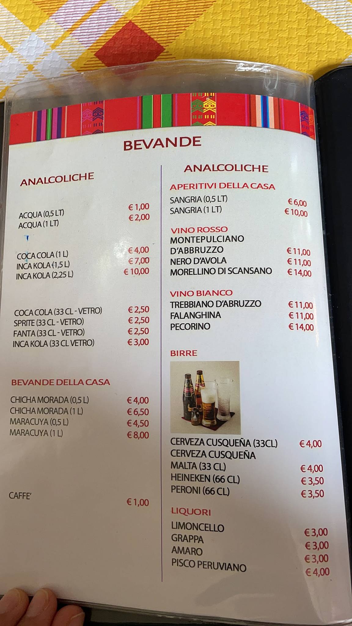 Menu di Sabor Andino - CUCINA PERUVIANA A ROMA 