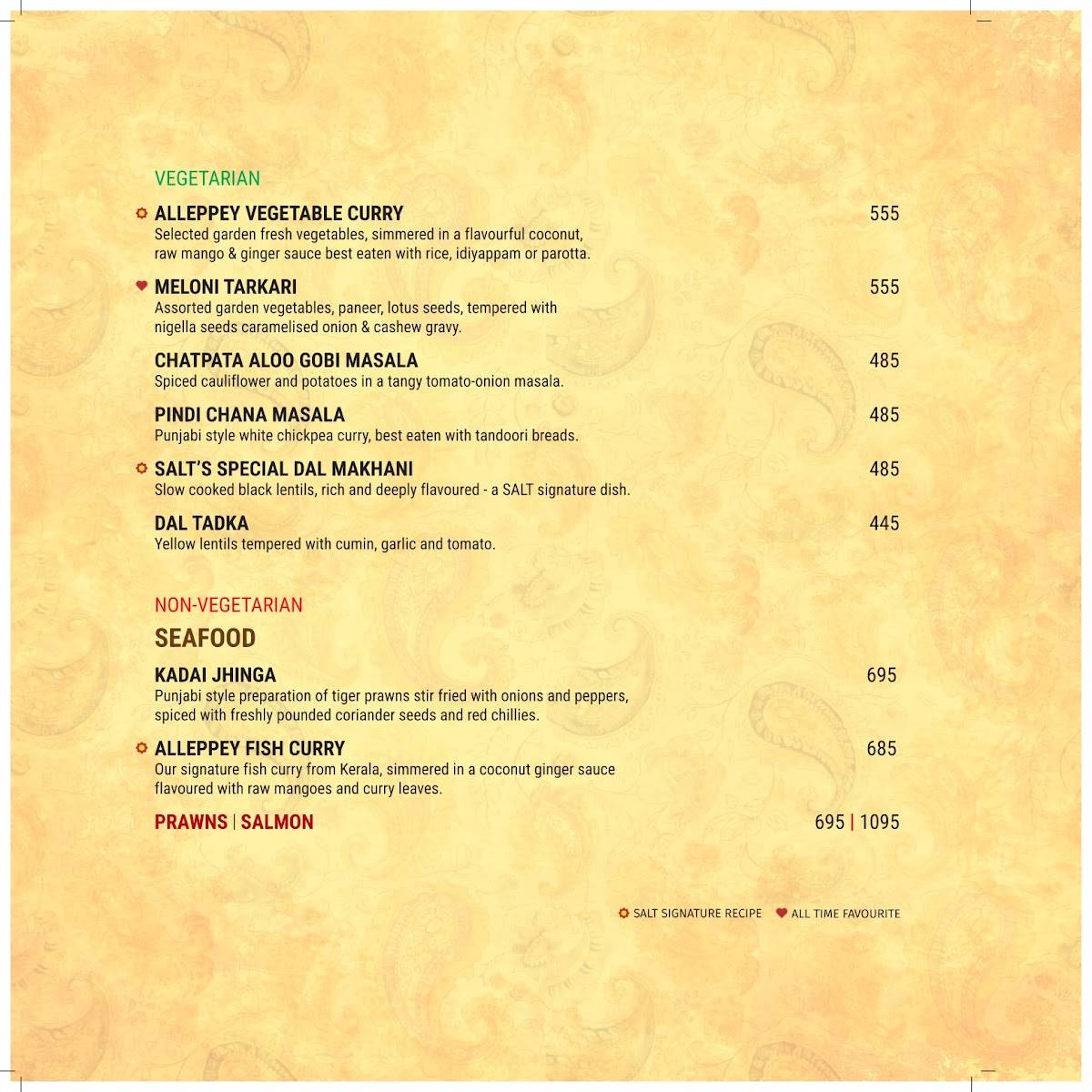 SALT - Indian Restaurant Bar & Grill menu