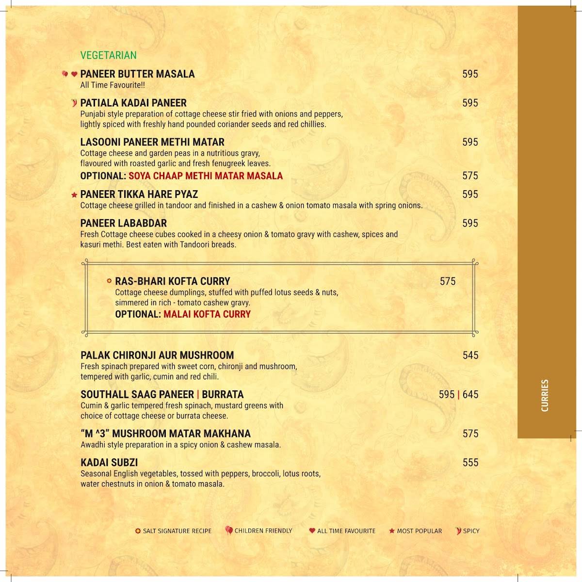 SALT - Indian Restaurant Bar & Grill menu