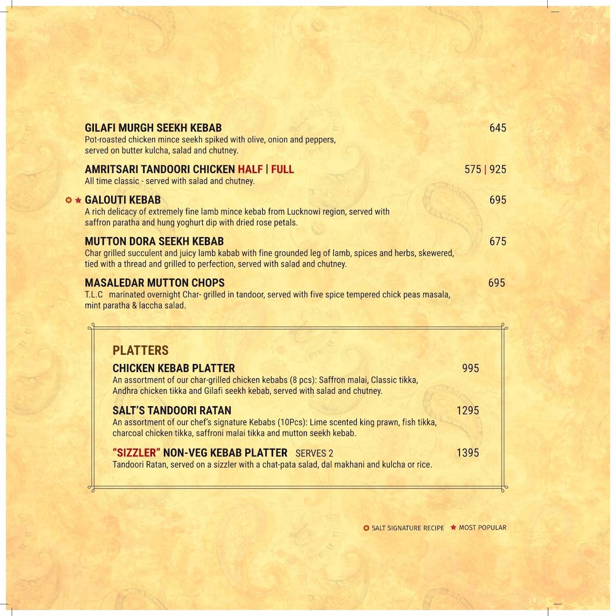 SALT - Indian Restaurant Bar & Grill menu