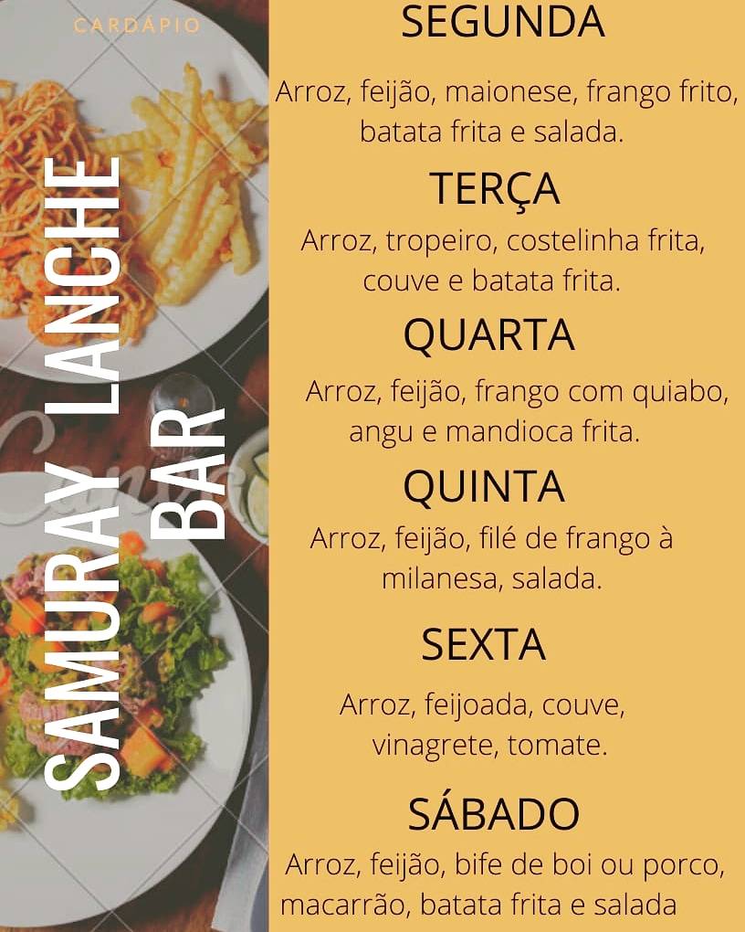 SAMURAY lanche bar cardápio