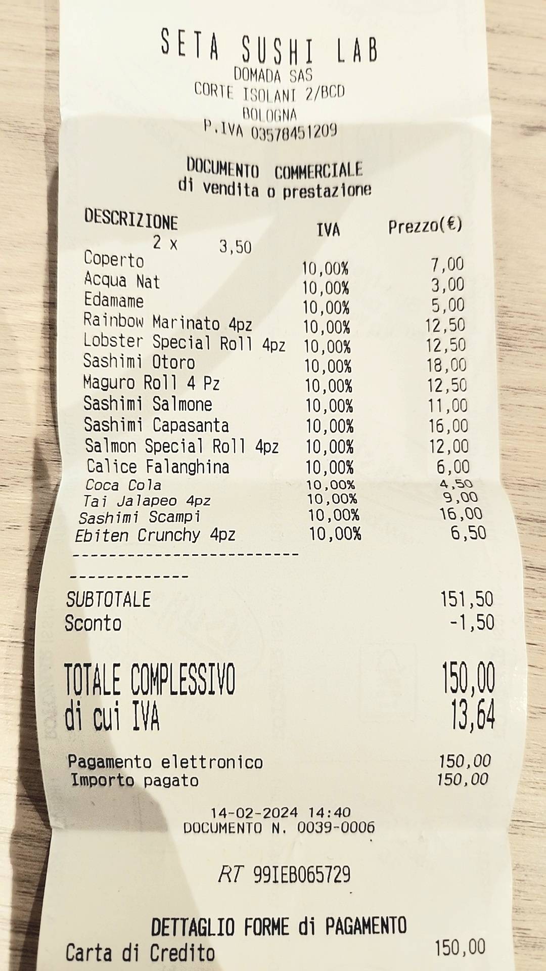 Menu di SETA Sushi Restaurant 