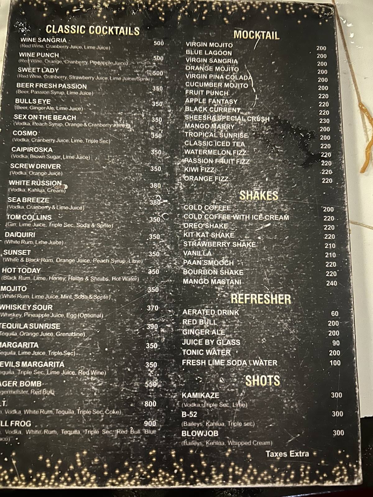 SHEESHA Brew & Kitchen menu