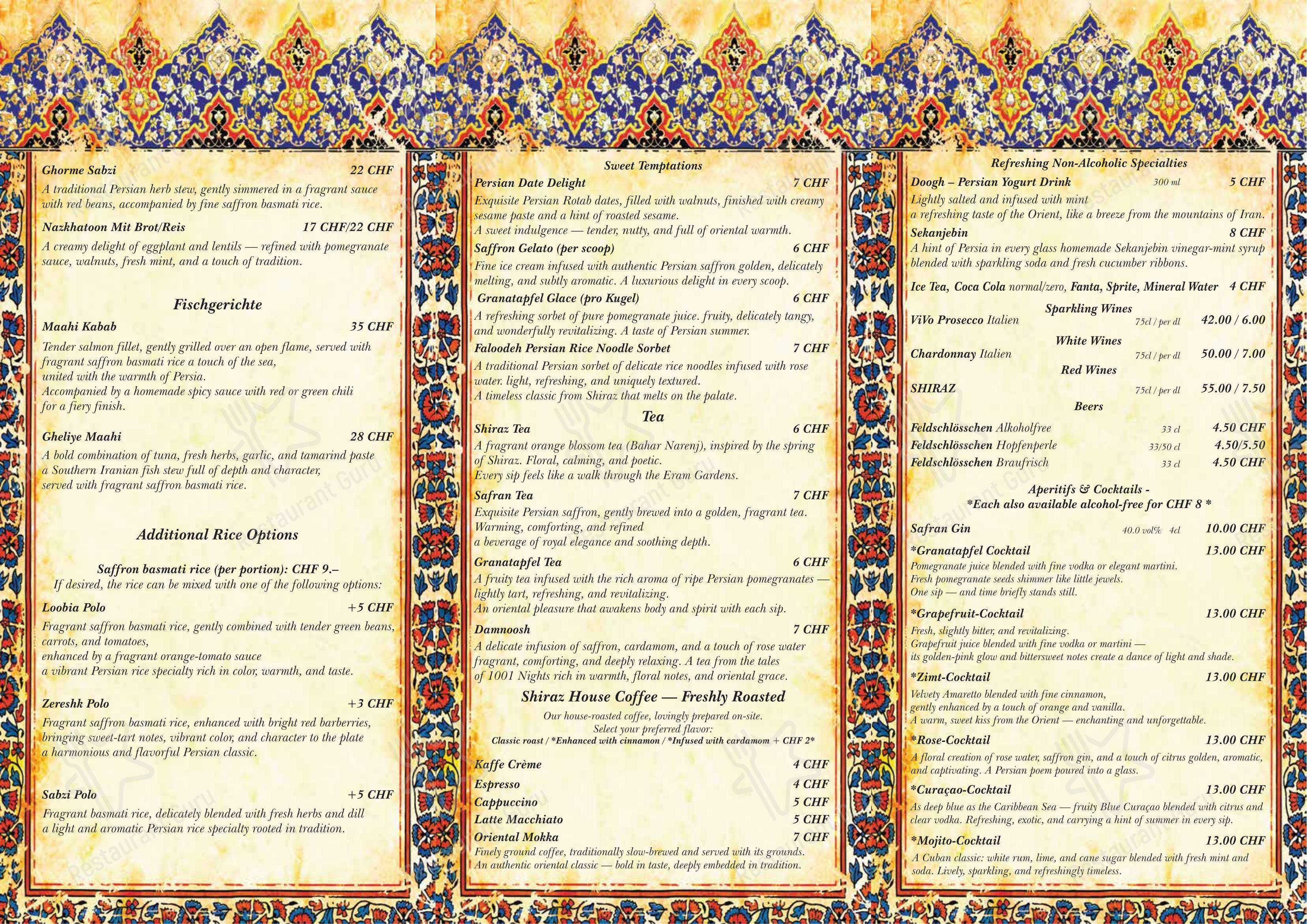 SHIRAZ Grillhouse since 2016 dans Schönenwerd - Menu bar