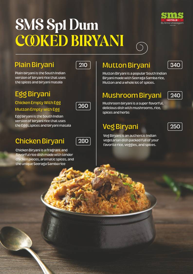 SMS HOTELS - Peelamedu menu