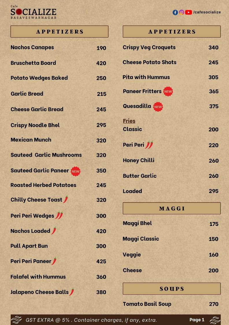 SOCIALIZE menu