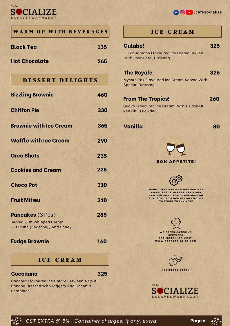 SOCIALIZE menu