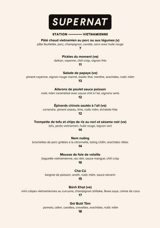 Menu de SUPERNAT