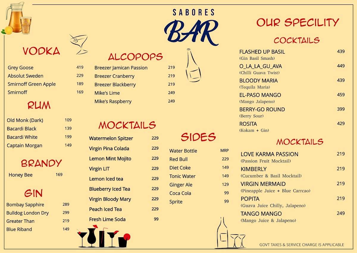 Sabores Bistro & Bar menu