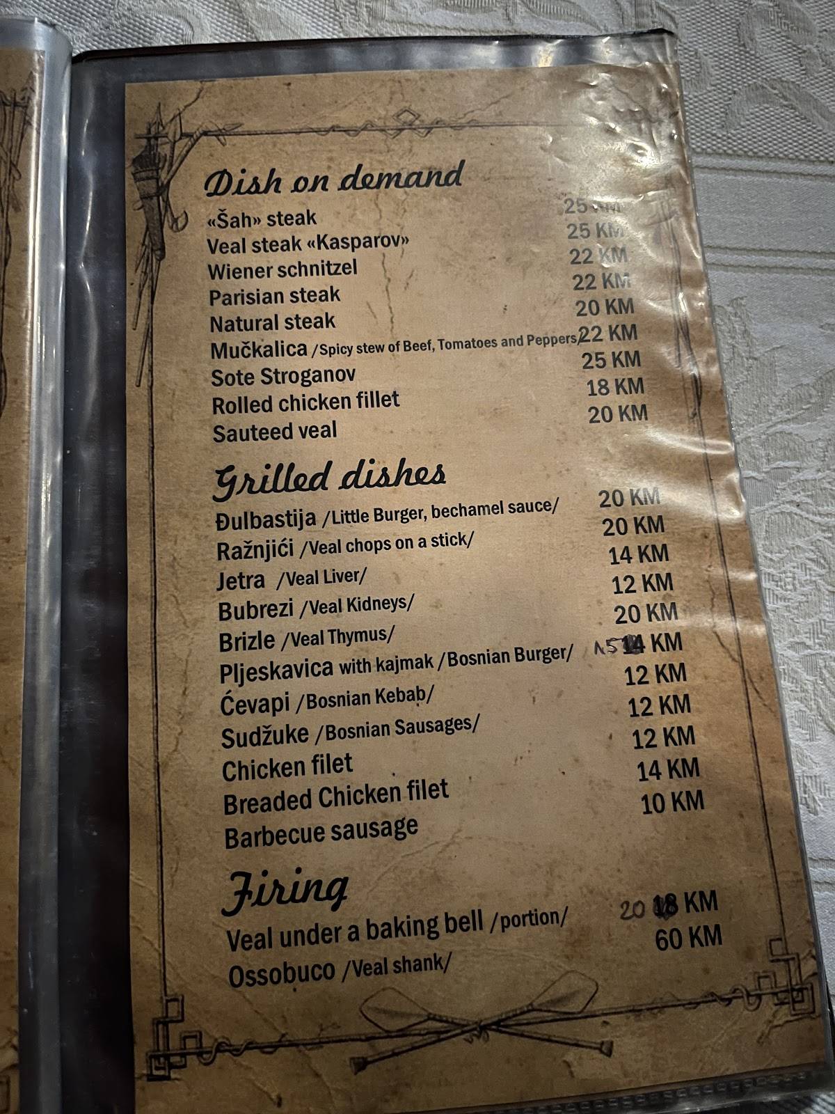 Menu de Šahovski klub "Bosna"