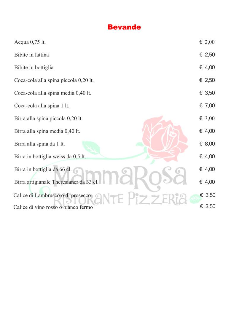 Menu di Ristorante Pizzeria Mamma Rosa 