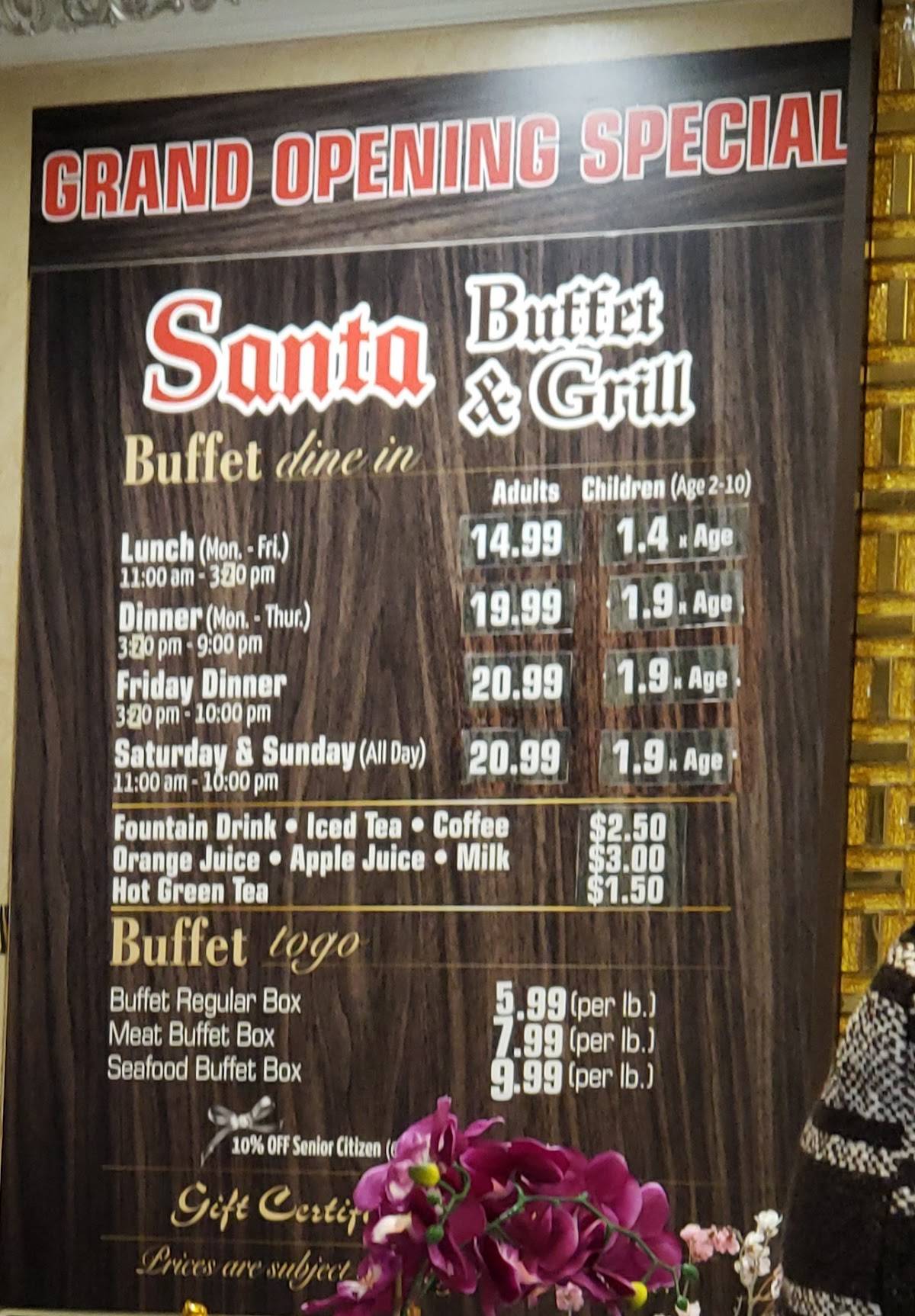 Menu at Santa Buffet & Grill restaurant, Santa Ana