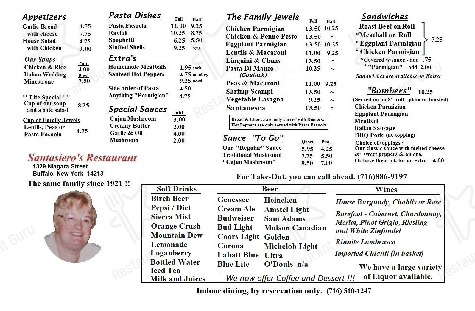 Menu at Santasiero's Restaurant, Buffalo
